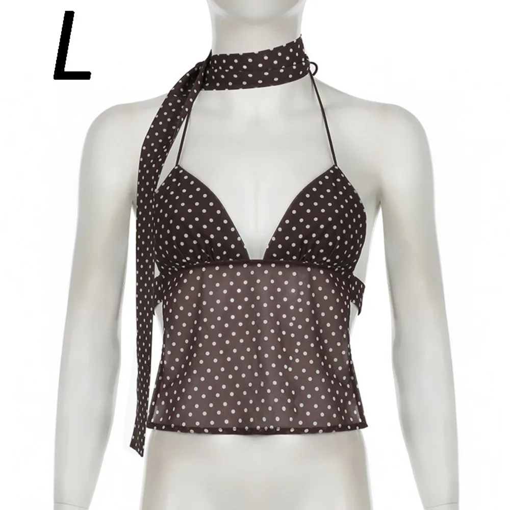 

Deep V Neck Polka Dot Camisole Vest Slim Fit Backless Sleeveless Camisole with Ribbon Spaghetti Strap Cami Women Summer Tops