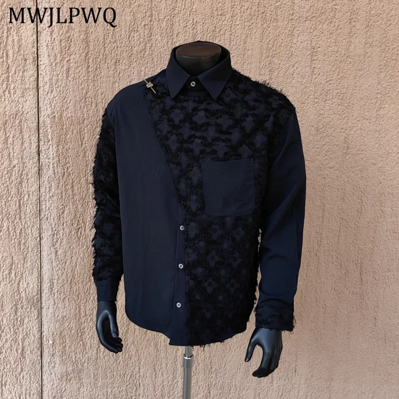 

MWJLPWQ Patchwork Jacquard Asymmetrical Design Sense Niche Shirt Men 2025 Spring National Trend Couple Tops Autumn 11149