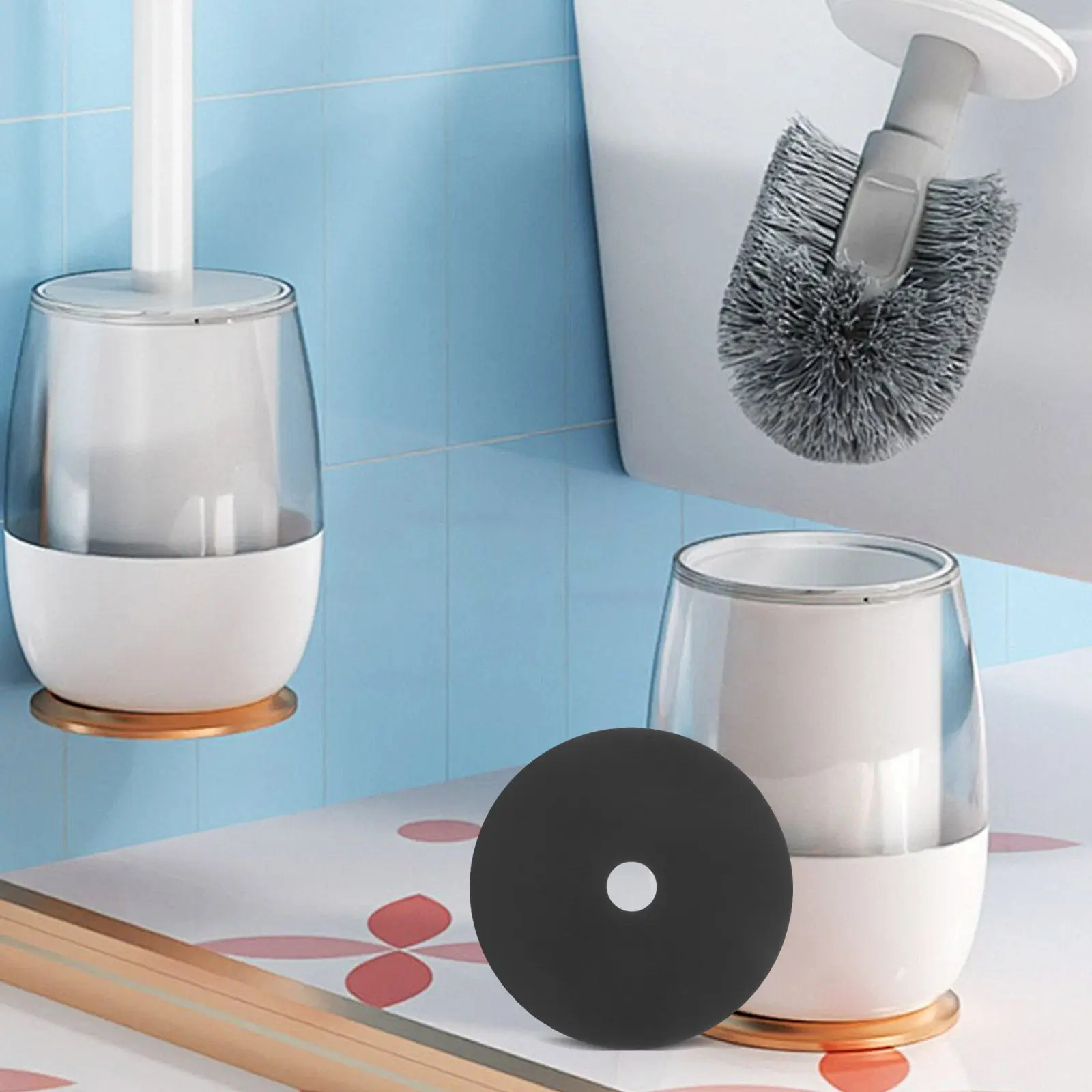 4Pcs Round Toilet Brush Splash Guard Cover Lid Disc Protective Shield for Bathroom Clean Storage Odor Blocker Easy Install