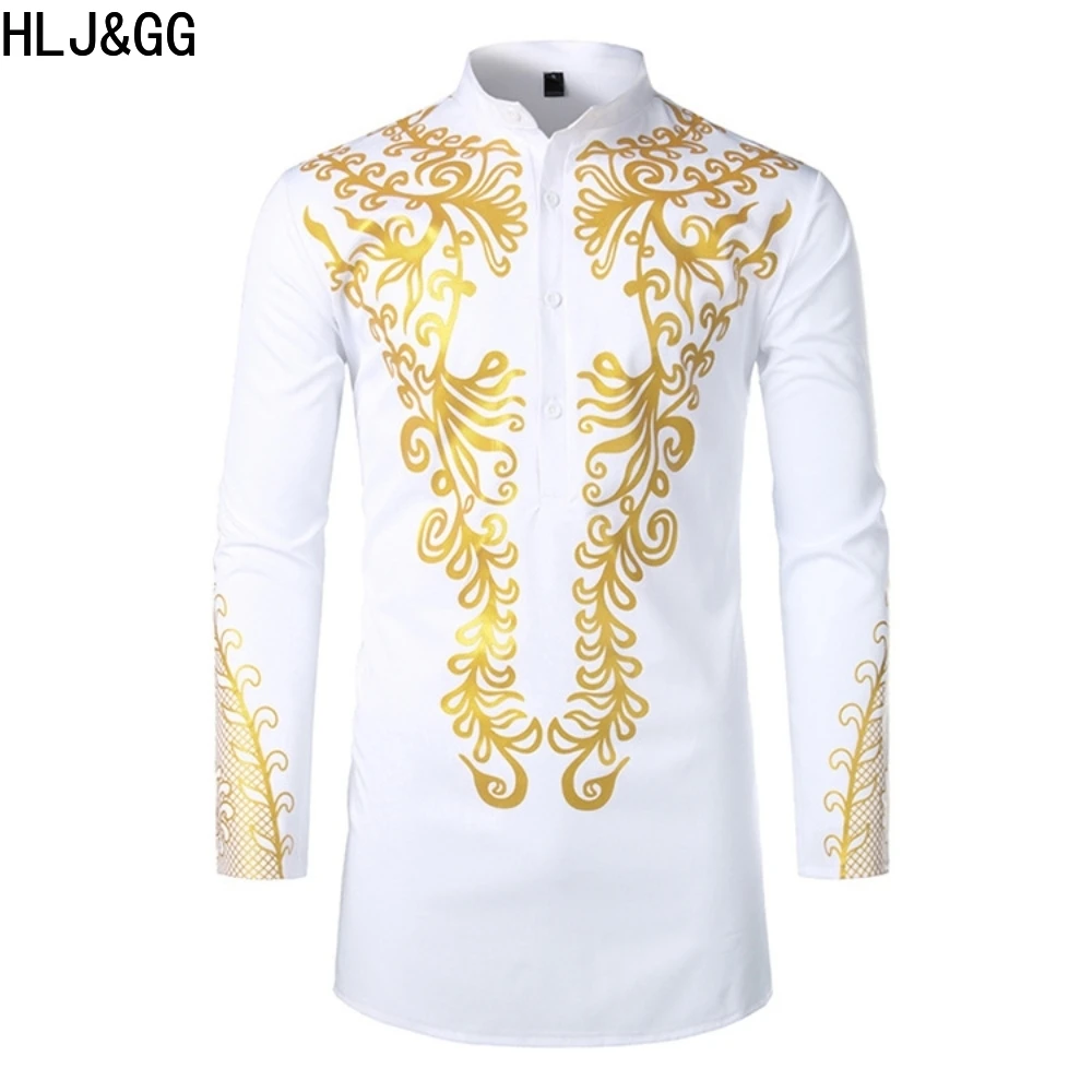 

HLJ&GG African Dashiki Print Shirts for Men Casual Mens Slim Fit Long Sleeve Dress Shirts Streetwear Casual African Shirt Male