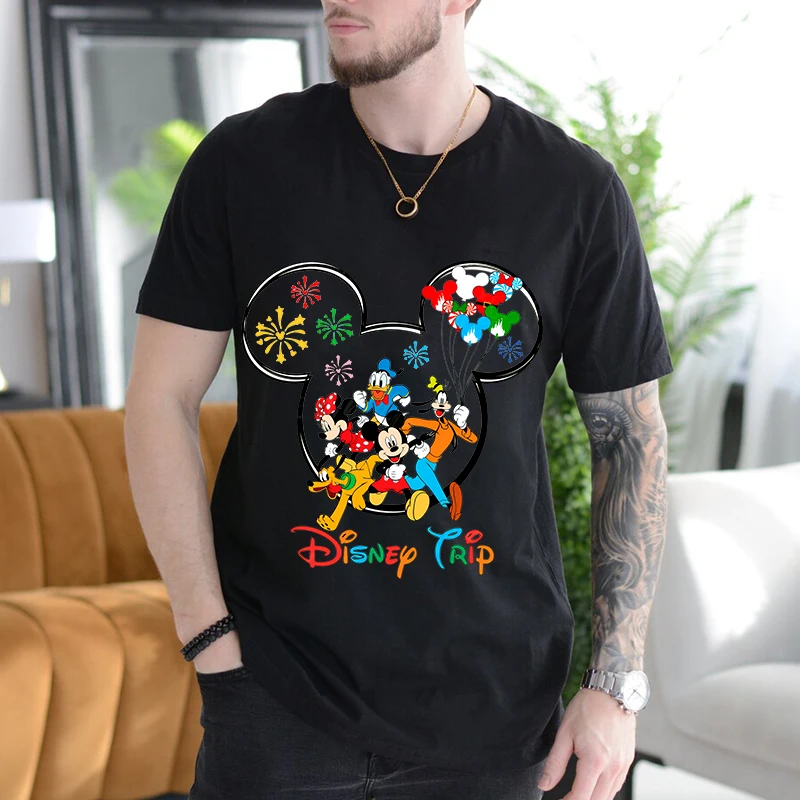

2025 New Man Summer 100% Pure Cotton Quick Dry Lightweight T-shirt Miniso Disney Mickey and Famliy Tees Top Unisex Clothes