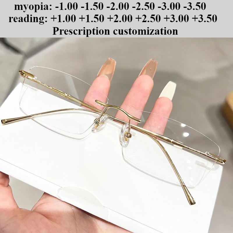 

55mm New Ultra-light Rectangular Pure Titanium Frameless Myopia Glasses Frame Men Anti-blue Light Reading Eyeglasses