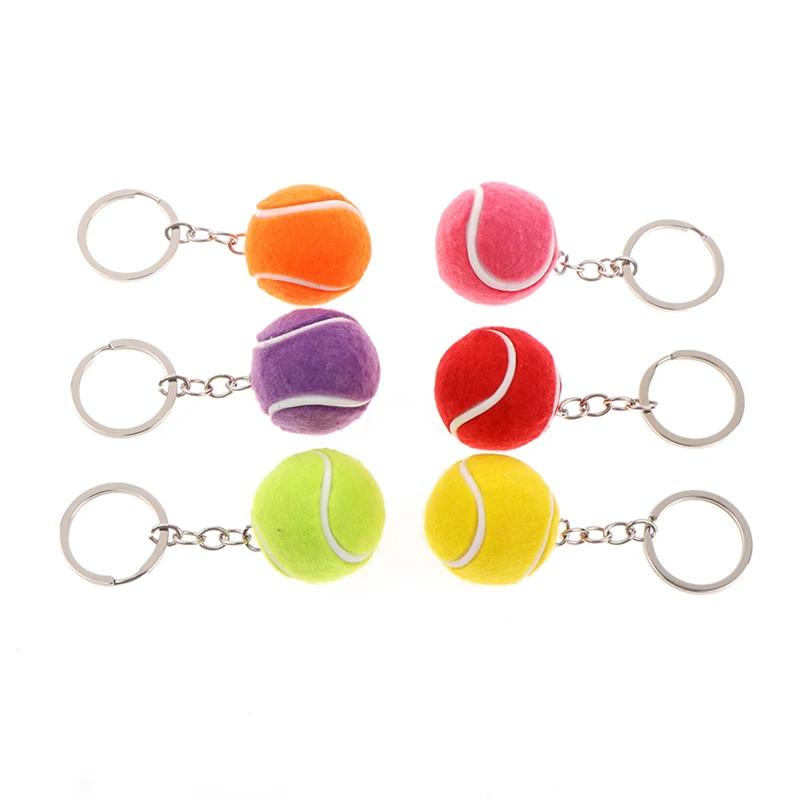 Cute Sport Mini Metal Tennis Ball Keychain 6 Color Pendant Car Keyring Sports Key Chain For Teenager Fan Love Sports Gifts