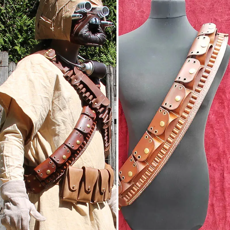 LARP Steampunk Sand People PU Leather Shoulder Belt Bandolier Tusken Cartridge Ammo Bag Pouch Raider Cosplay Costume Accessory