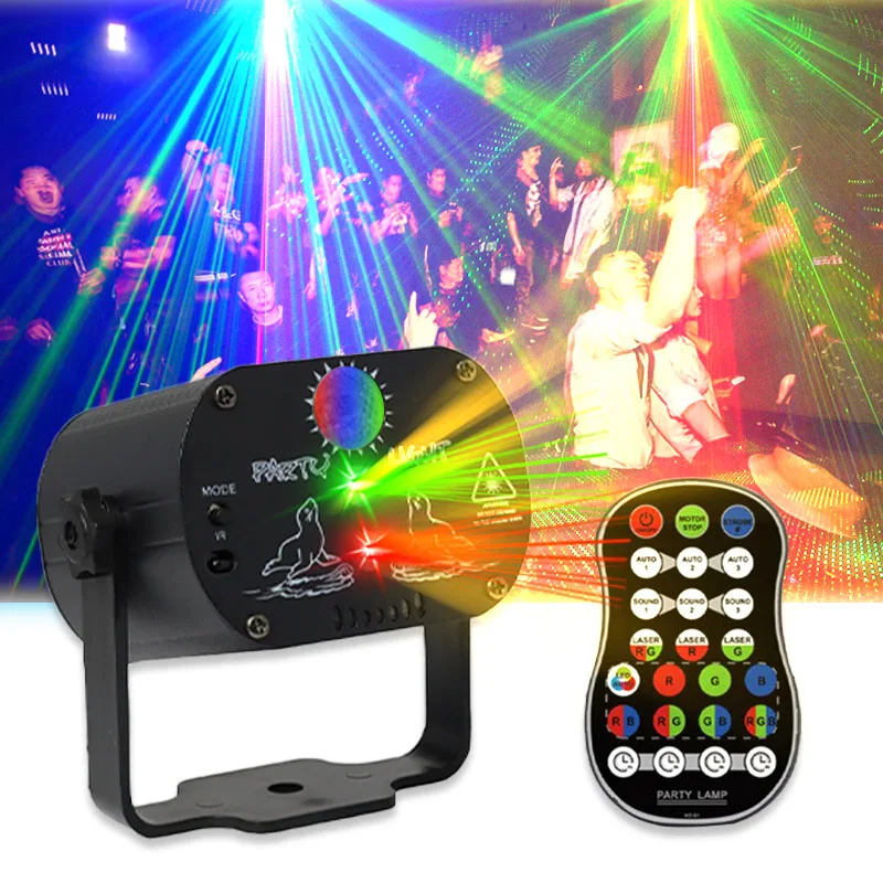 JINHANG R60 3 หลุมแสงเลเซอร์ night party ไฟดิสโก้ dj ktv club แสง strobe เสียง active รีโมทคอนโทรล USB power โหมด