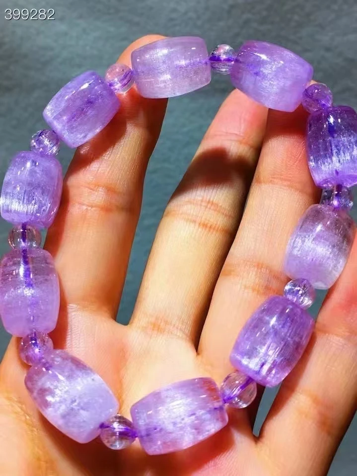

Natural Purple Kunzite Cat Eye Barrel Beads Bracelet Women Men Kunzite 14x11mm Fashion Bracelet Jewelry AAAAAA