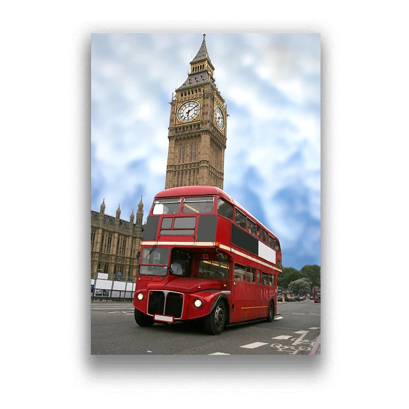 London Red Buse and Telephone Booth White Coated Paper Poster Wall Sticker Cafe Bar Decorated Home Decor