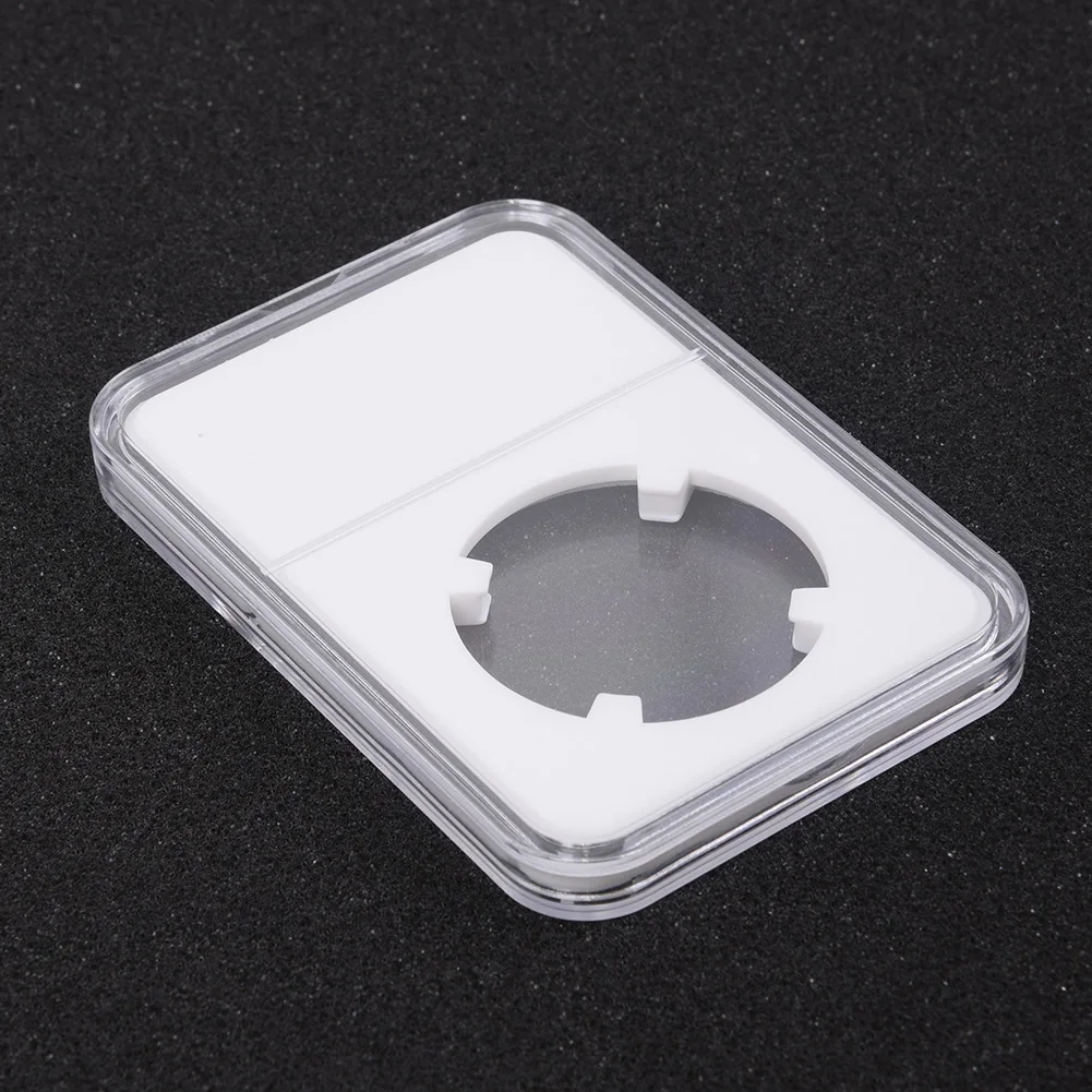 Box Coin Holder 30mm Hole Diameter 8.5x6x1.3cm Plastic Storage 30mm Transparent White 5Pcs Boxes Case Collection