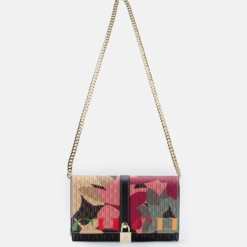 

CH Chain Bag with Floral Letter Print Lock Design High Quality PU Material Women's 2025 Designer Shoulder Bag