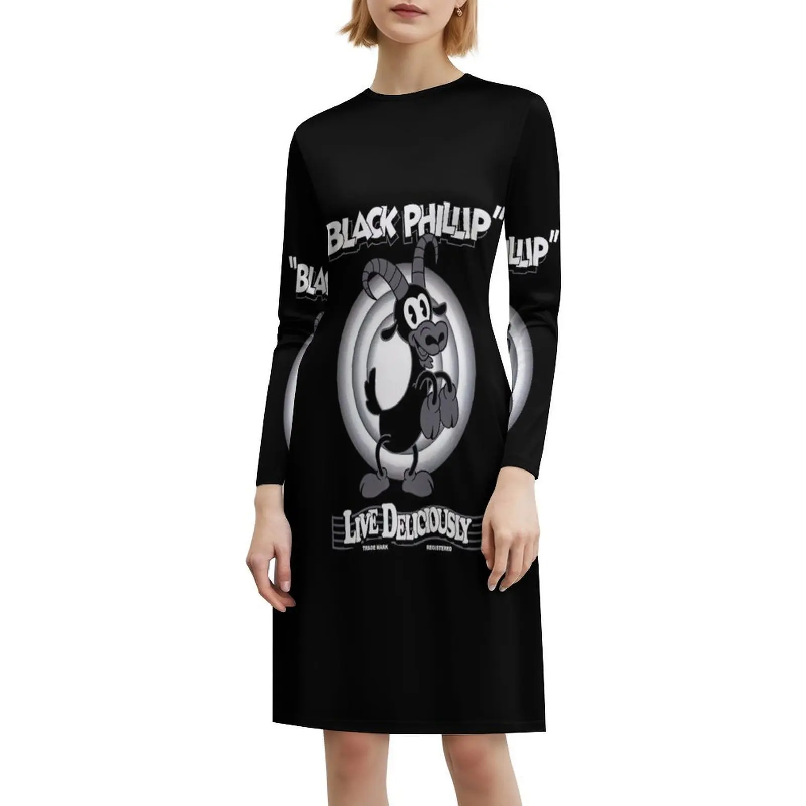 أسود فيليب خمر الكرتون الماعز غامض الساحرة لايف خمر فستان بوهيمي نفخة الأكمام أو خيارات بلا أكمام لفستان المرأة #6