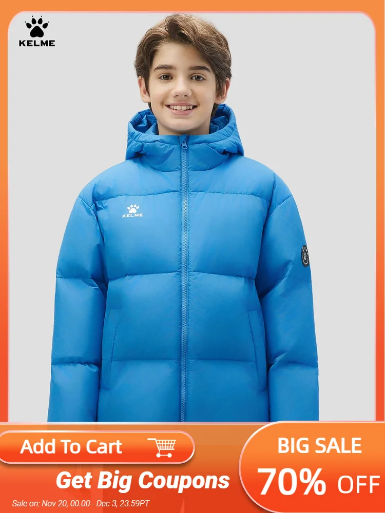 

Kelme Kids' Thickened Warm Down Jacket Outdoor Sports Windproof Hooded Coat Winter Boys' Training Jacket