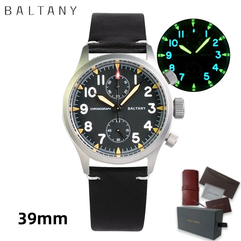 Baltany موضة فاخرة كوارتز عسكرية كرونوغراف S5033 الفولاذ المقاوم للصدأ 39 مللي متر 100 متر مقاوم للماء VK61 ساعات رجالية متعددة الوظائف