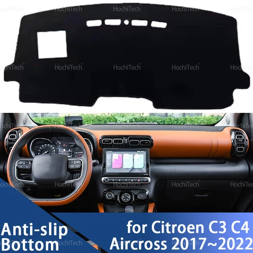 Cubierta del tablero para evitar la luz, alfombrilla antideslizante y antisuciedad, parasol, protección para Citroen C3 C4 Aircross 2017 ~ 2022, LHD RHD