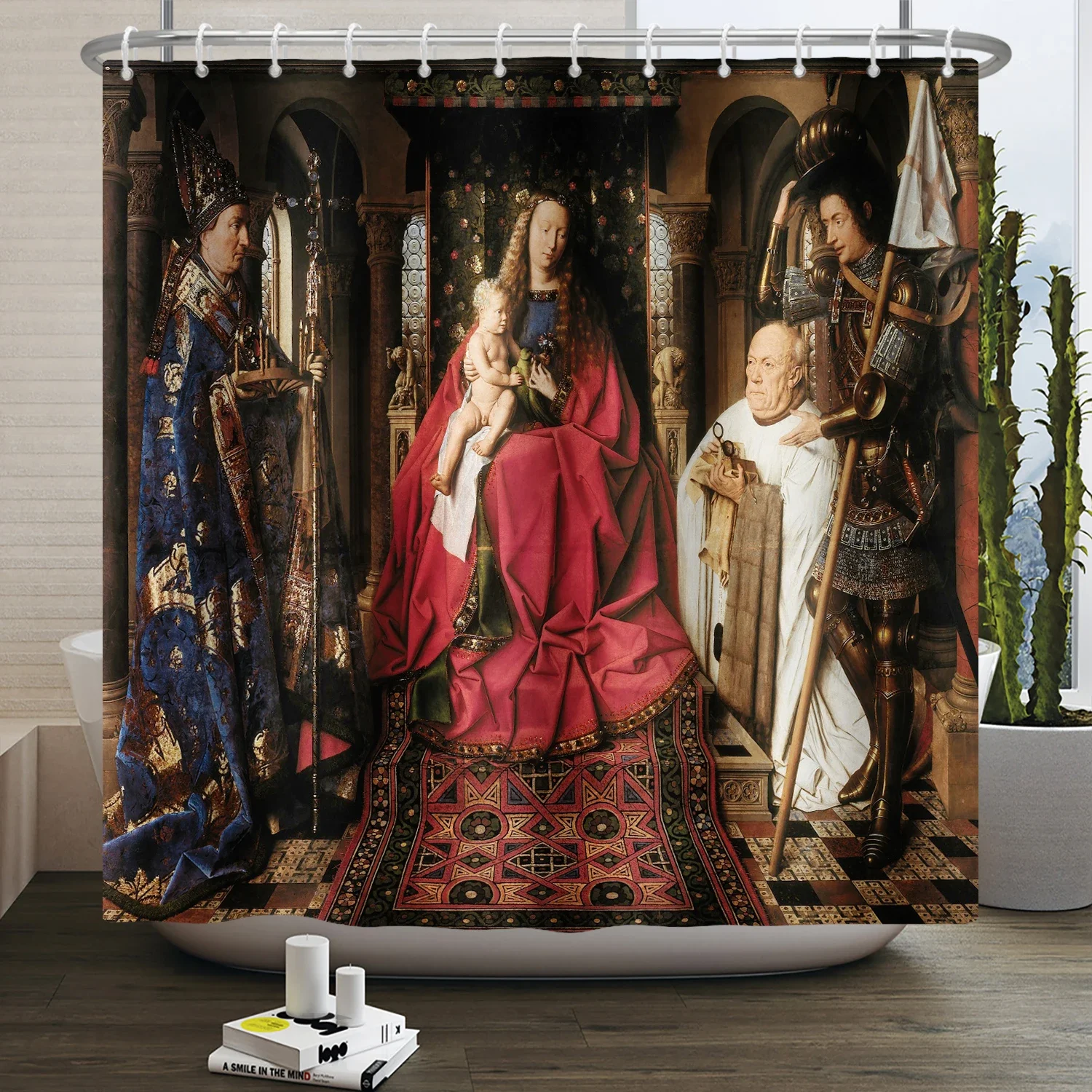 European Style Religious Oil Painting Shower Curtains Art Bathroom Decoration Waterproof Bathtub Home Decor Cloth Curtain Set