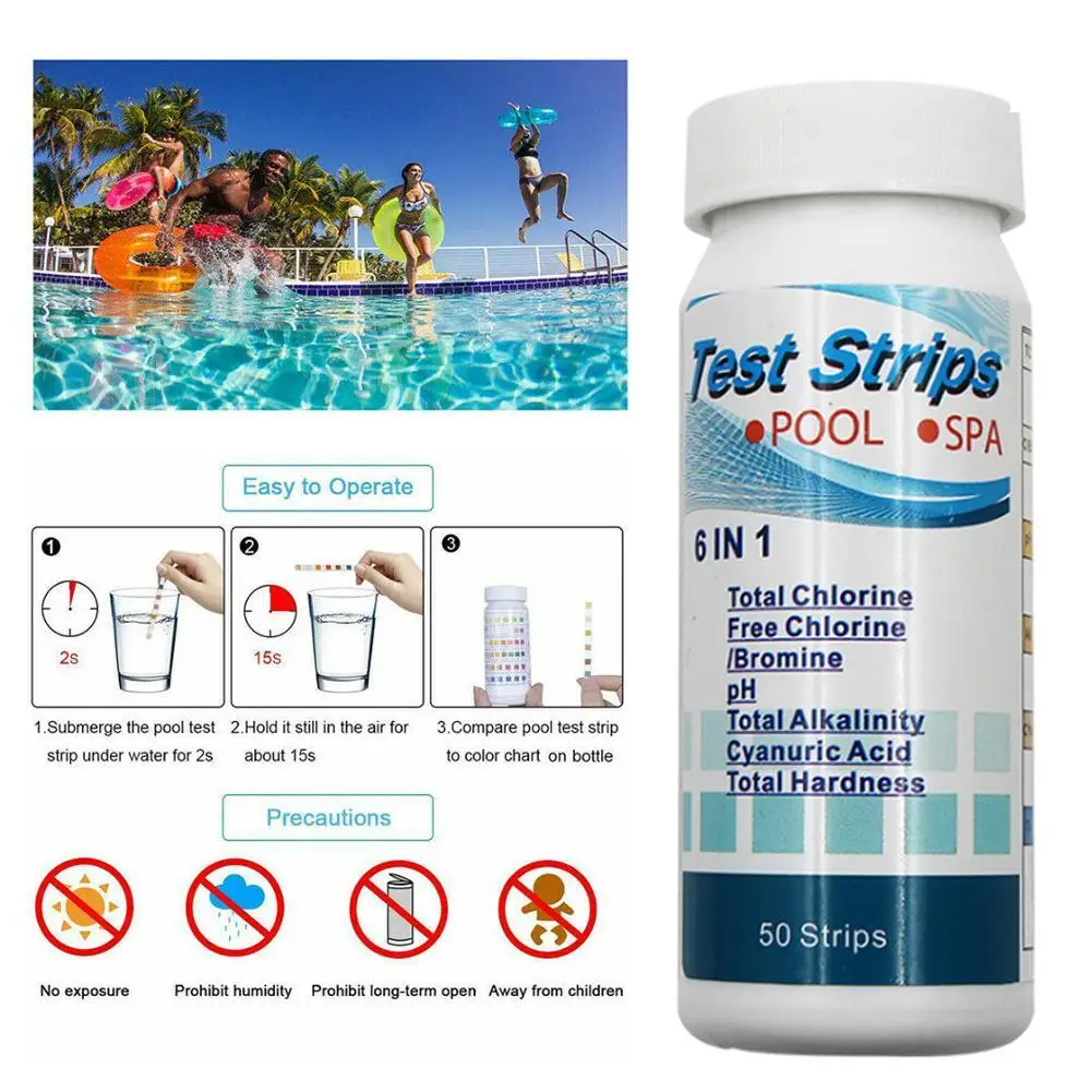 3-in-1/6-in-1 Water Test Strips 50pcs High Precision PH Residual Chlorine Hardness Tester Paper For Swimming Pool Spa