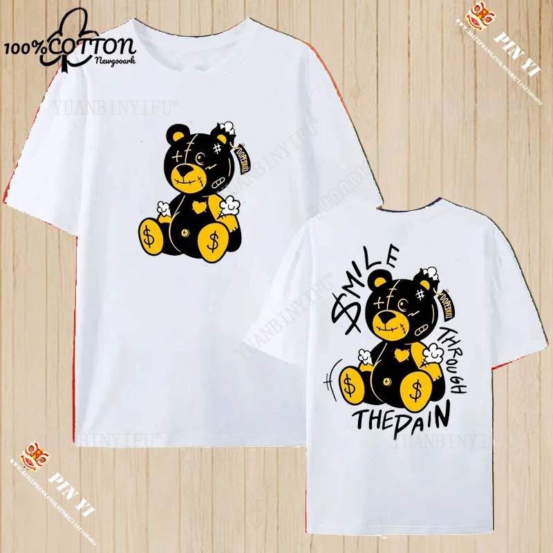

Harajuku Humorous and Funny Fashion Bear print Design 100% Cotton T-shirt Street Fashion Unisex Shirt Loose Hot style