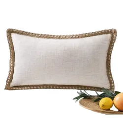 1/2pcs Cotton Linen Pillow Covers with Burlap Linen Trimmed Tailored Edges Throw Cushion Cover Lumbar Pillowcase for Farmhouse