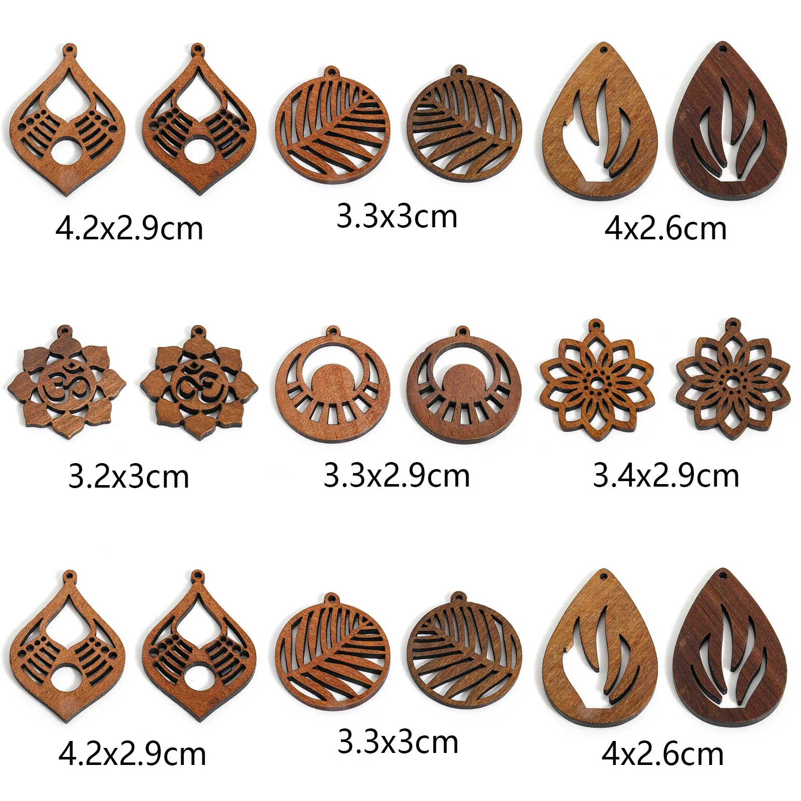 5PCs Walnut Flower Pendants Dark Brown Wood Charms Hollow Leaf Shape Charms For Jewelry Making Diy Earrings Necklace Accessories