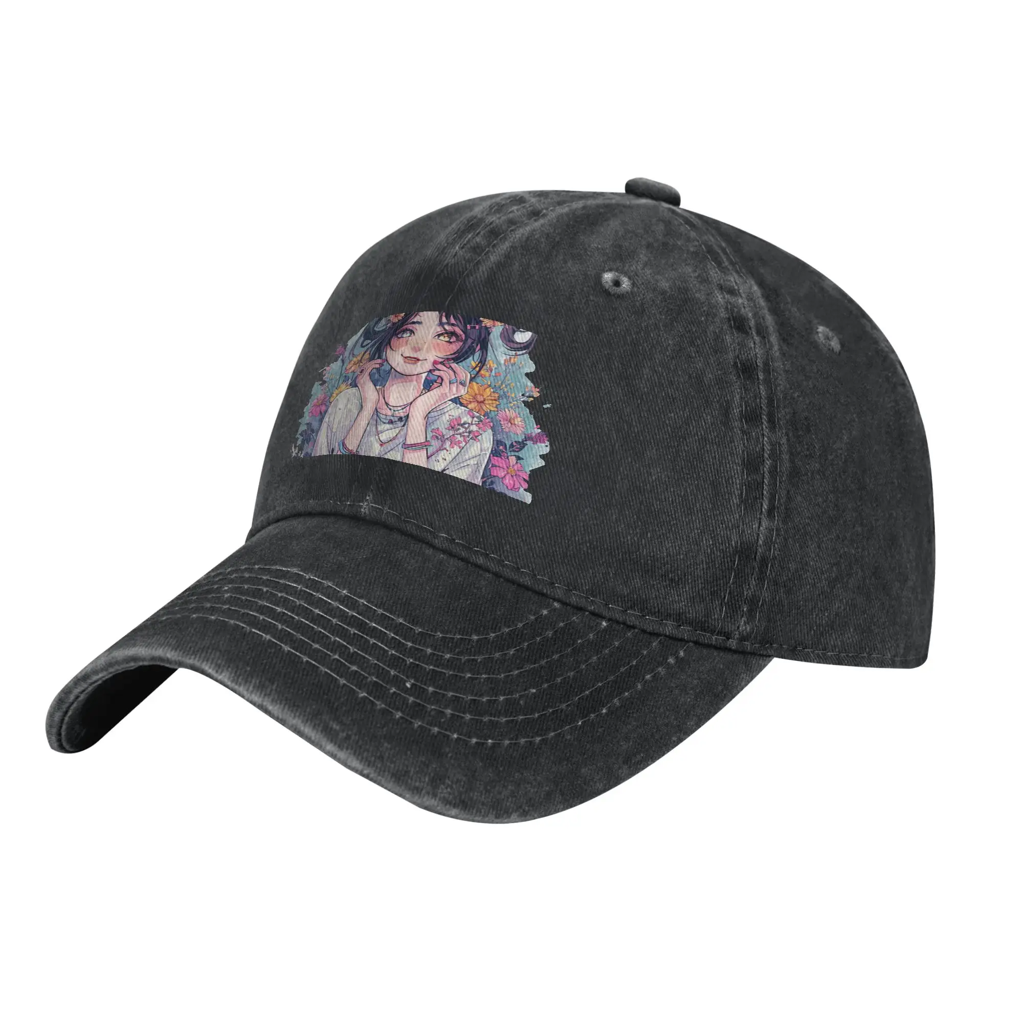 Floral Anime Girl   Kawaii Aesthetic Blossom Art Fashion Baseball Cap  Windproof Sun Visor Hat  Summer Outing Sun Visor Hat