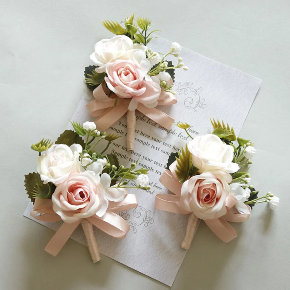 Pria korsase aksesoris pernikahan bunga buatan Boutonniere bunga pergelangan tangan Boutonniere Mariage Homme