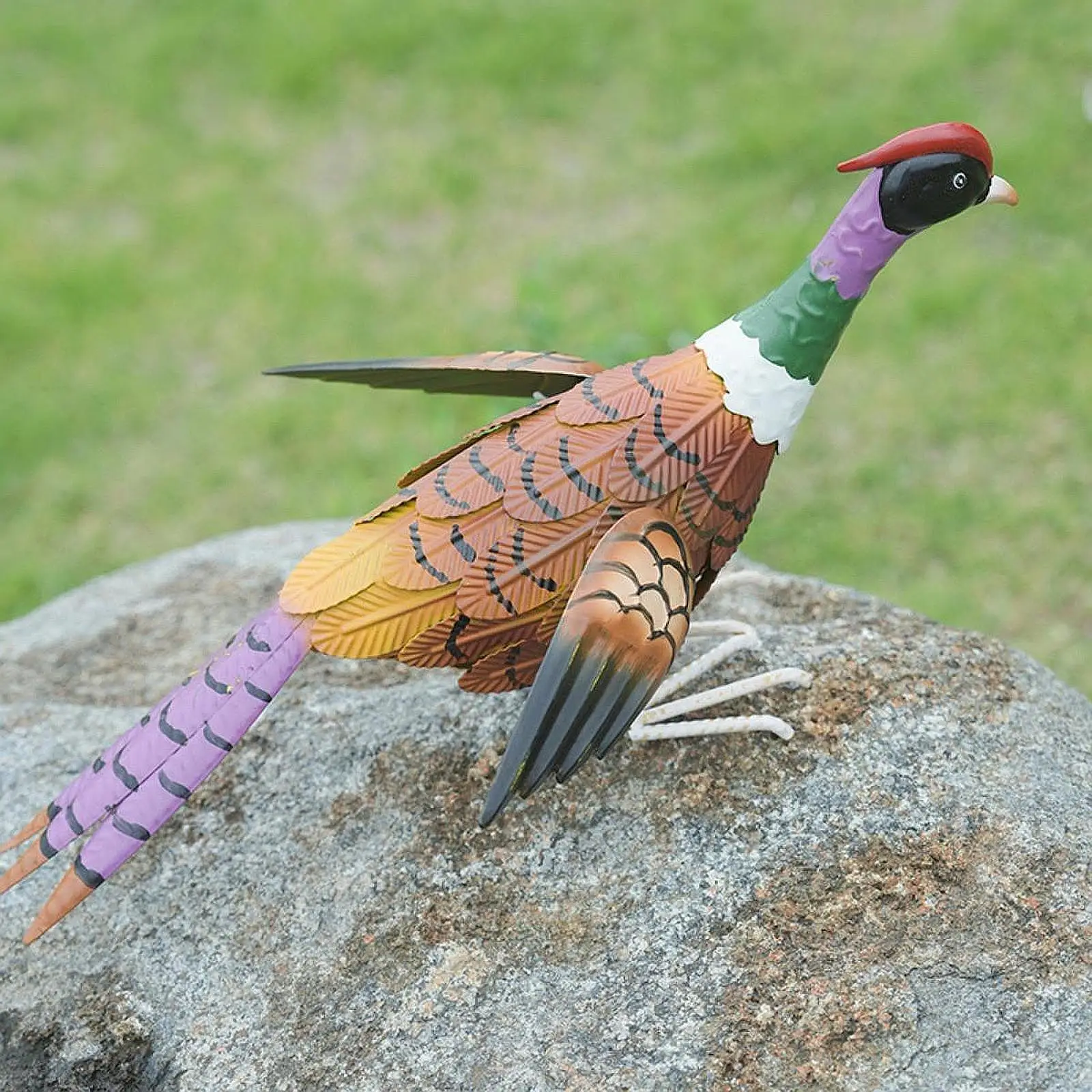 Outdoor Iron Rooster Figurine Multicolor Animal Yard Art Garden Statue Large Decoration for Farm Patio