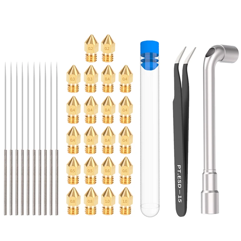 

34pcs Mk8 Nozzle Cleaning Tool Kit Ender 3 Nozzles Cleaning Needle + Tweezer F/ MK8 Ender 3 V2 Pro Ender 5 Plus CR10 3D Printer