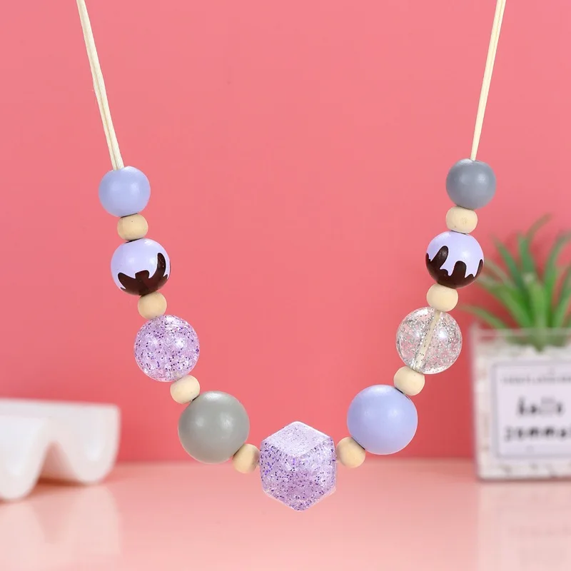 Retro Handmade Beaded Necklace Women's Acrylic Gold Powder Octagonal Bead Painted Wood Bead Pendant Necklace Ethnic Style Jewelr