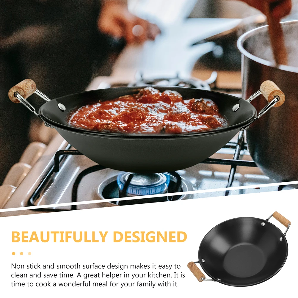 

2Pcs StainlessSteel Wok Griddle CookingPot WoodenH HeatResistant KitchenSupply NoodleCooking Pot