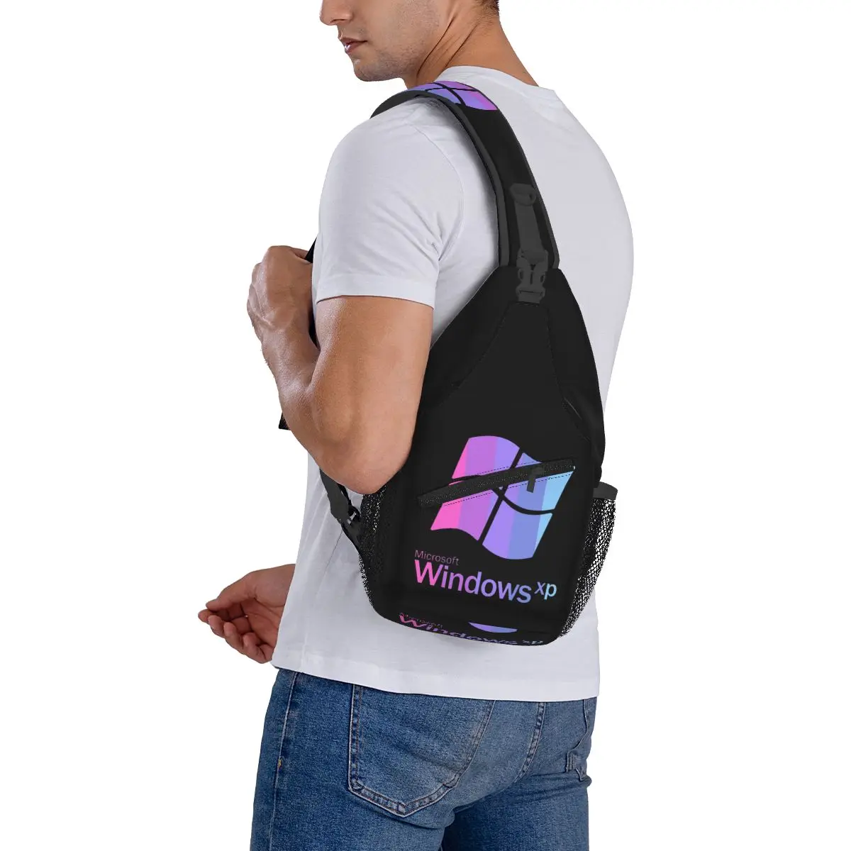 Windows 95 Geeks Nerd Malha Peito Bolsa Homens Sling Crossbody Mochila Peito Bolsa Viagem Caminhadas Daypack Bolsa de Ombro