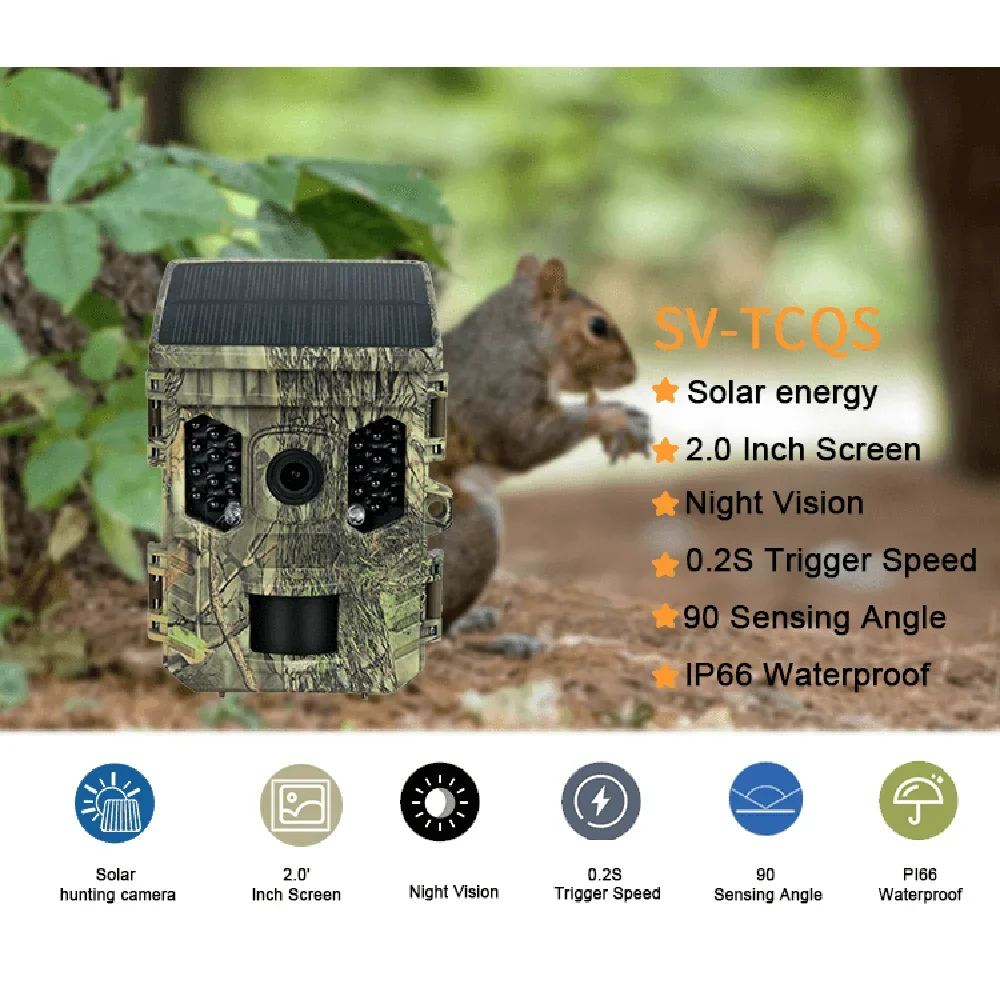 32MP WIFI Solar Hunting Trail Camera Solar Panel Builtin Battery PIR Motion Detection Night Vision Outdoor Wildlife Tracking Cam