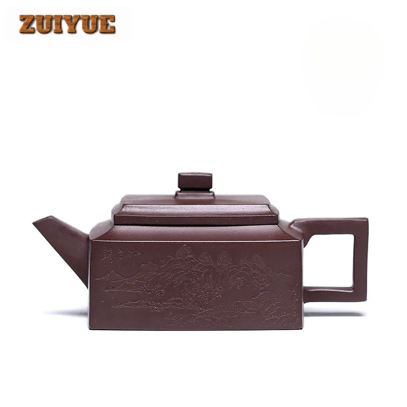 230ml Luxury Yixing Purple Clay Teapot Handmade Square Pot Raw Ore Purple Mud Kettle With Infuser Chinese Zisha Teaset Ornaments