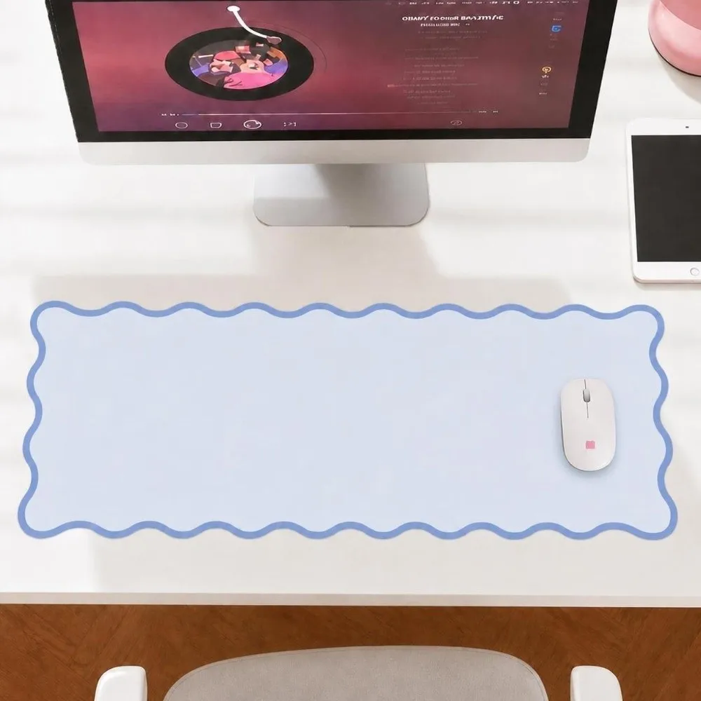 New 35x80cm Scalloped Desk Mat Non Slip Waterproof Mouse Keyboard Pads PU Cute Extra Large Mouse Pad for Office and Home