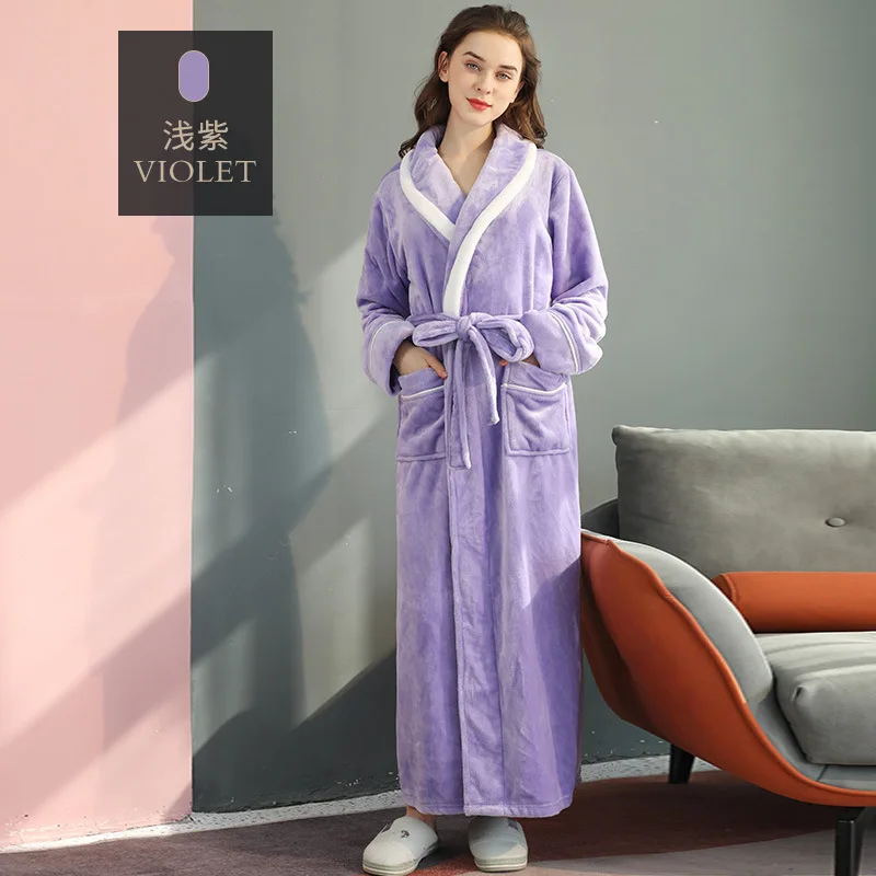 Thickened Flannel Couple Sleepwear Couple Robe Long Kimono Bathrobe Gown PLUS SIZE Loose Coral Fleece Home Wear Loungewear 3XL