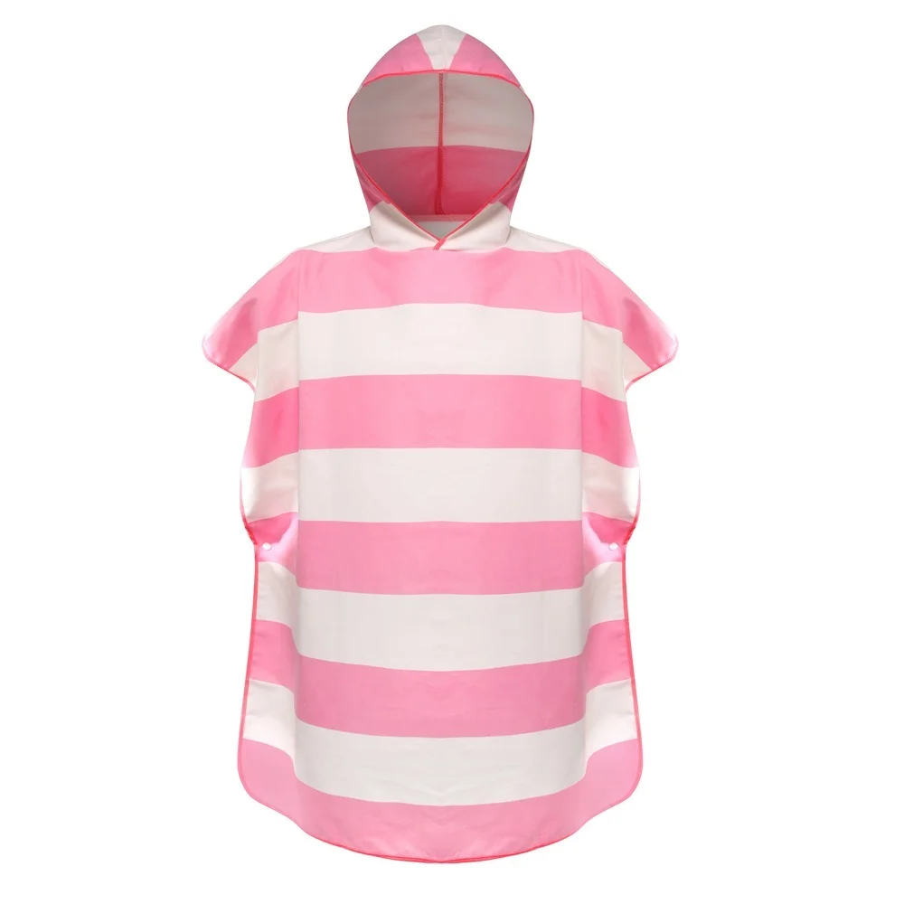 Stripe Printied Microfiber Beach Towel Kids Changing Robe Poncho Lightweight Quick Dry Hooded Bathrobe for Surf Beach Swimmers