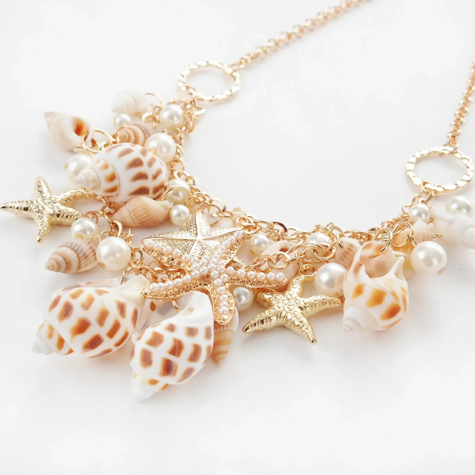 Vacation Style Ocean Series Shell Starfish ImitationPearl Necklace Women's Vacation Leisure Party Exaggerated Shell Necklac