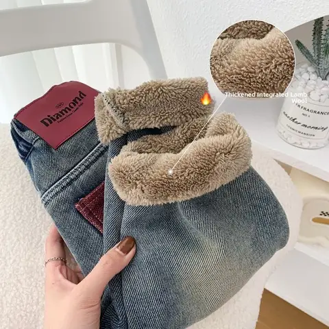 Thickened Fleece Winter Denim Jeans for Kids 2025 Winter Collection Boys Girls Long Pants Warm Trousers Comfortable Fit