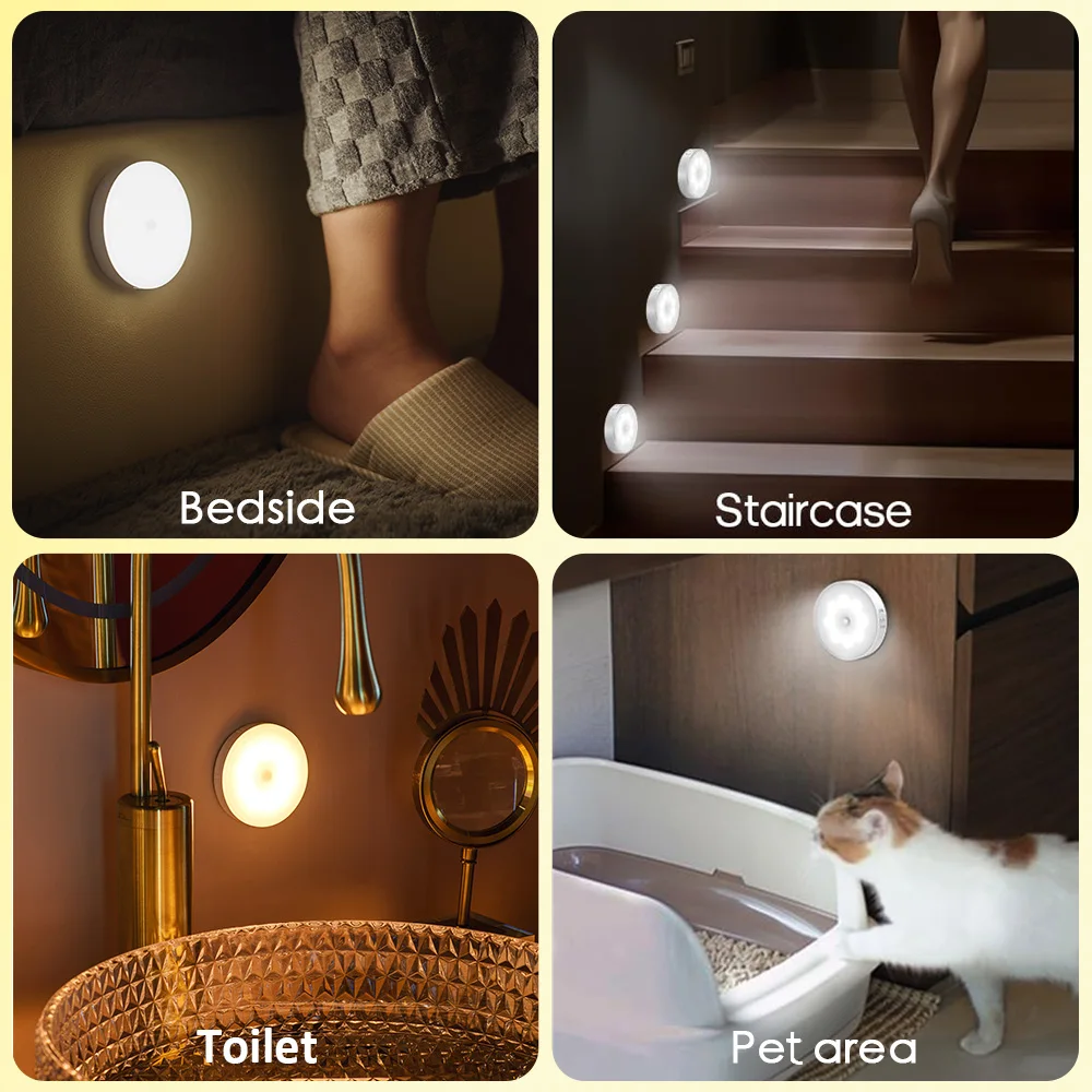 8 LED Under Cabinet Light Smart Human Body Sensor Eye Protect Night Lamp For Bedroom Wardrobe Corridor Toilet Midnight Lighting