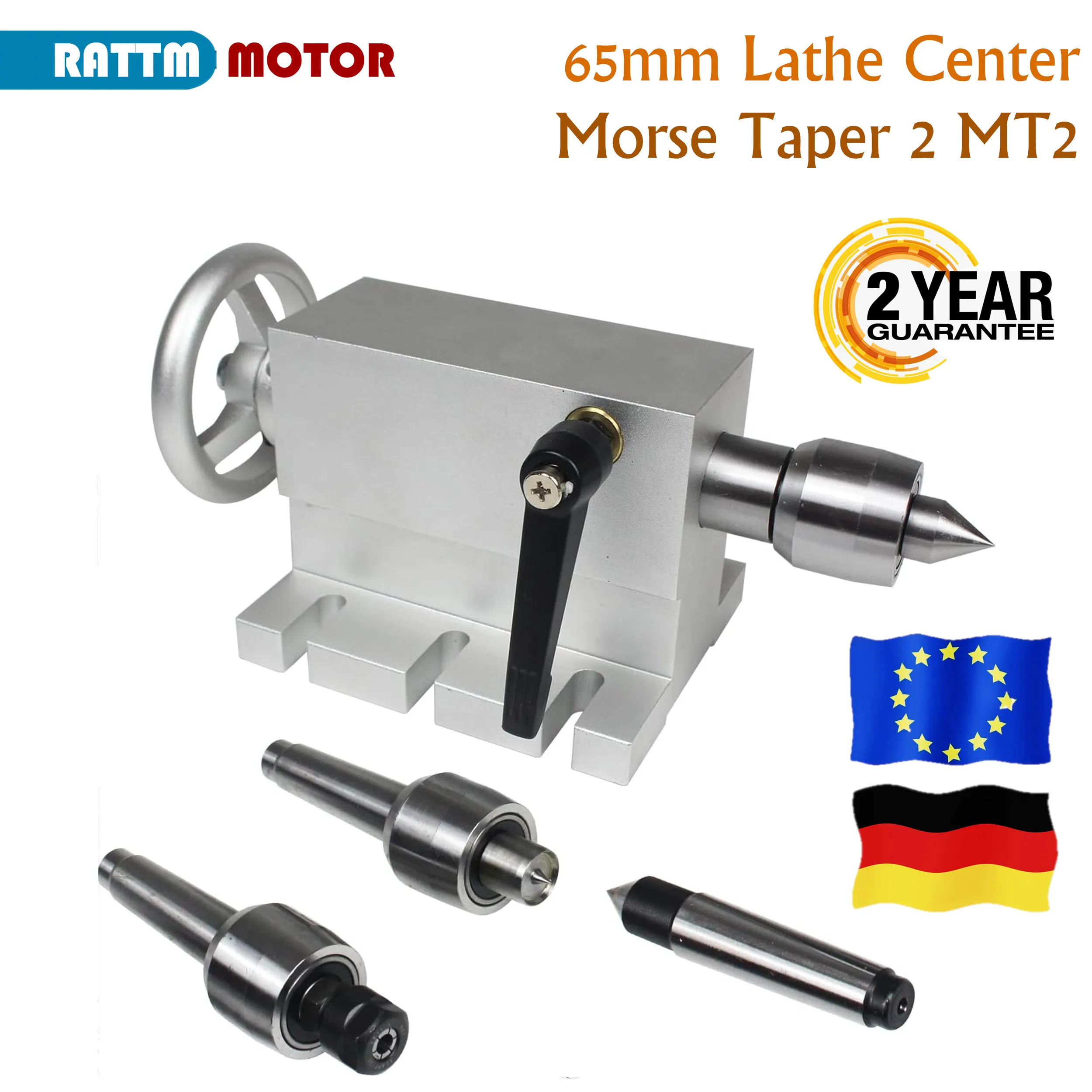 

「EU Stock」65mm Lathe Center Morse Taper 2 Live Center Movable MT2 Tailstock with 4pcs Replaceable Heads For CNC 4h Axis Engraver