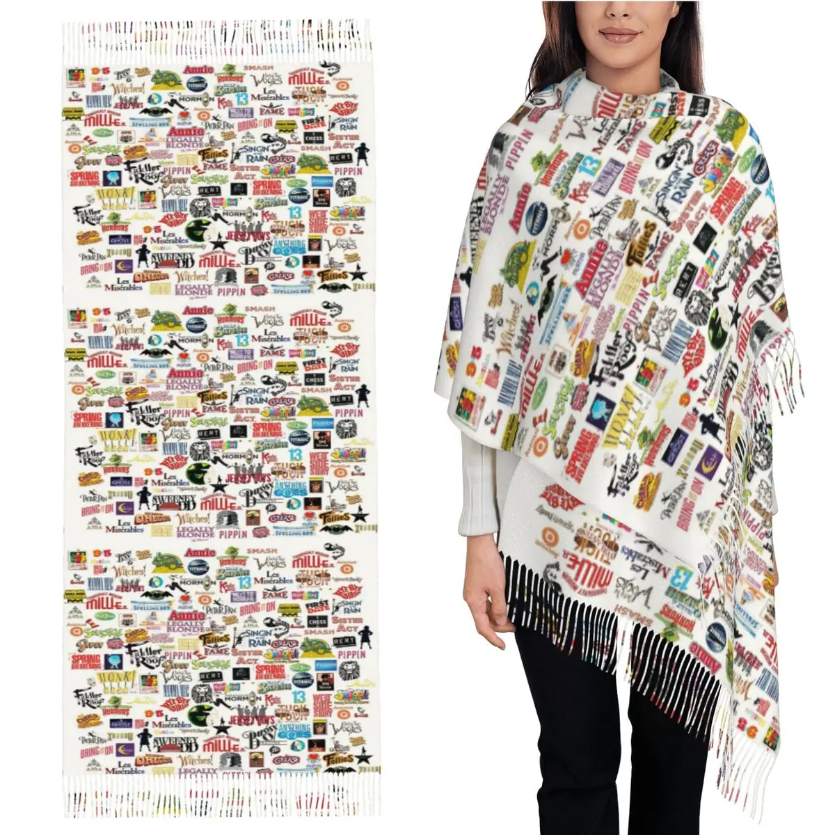

Шарф с музыкальными логотипами, шарфы с кисточками, женские мягкие теплые шали и накидки, большая осенне-зимняя шаль