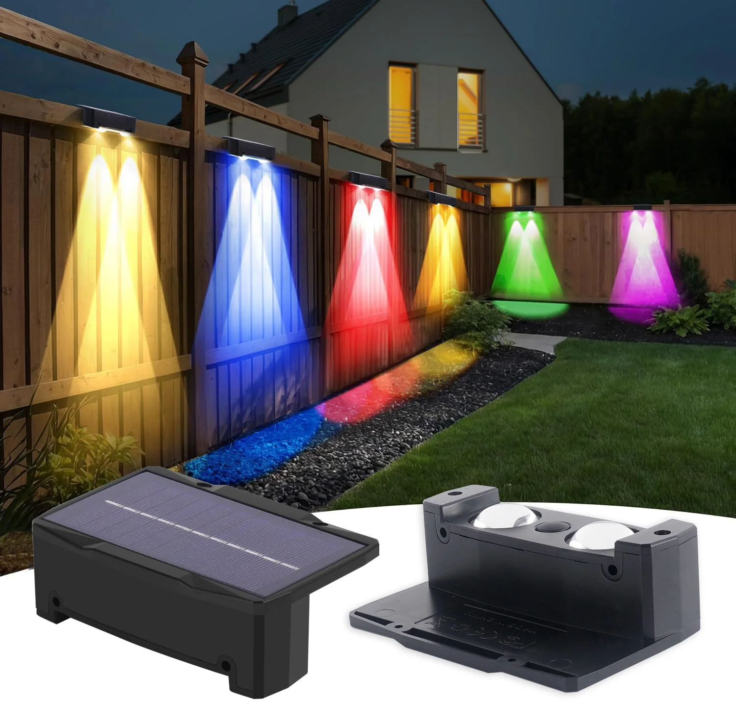 

Solar Powered Fence Lights Outdoor Waterproof RGB 2Led Step Light for Garden Yard Wall Stairs Deck Patio Porch Pool Pathway