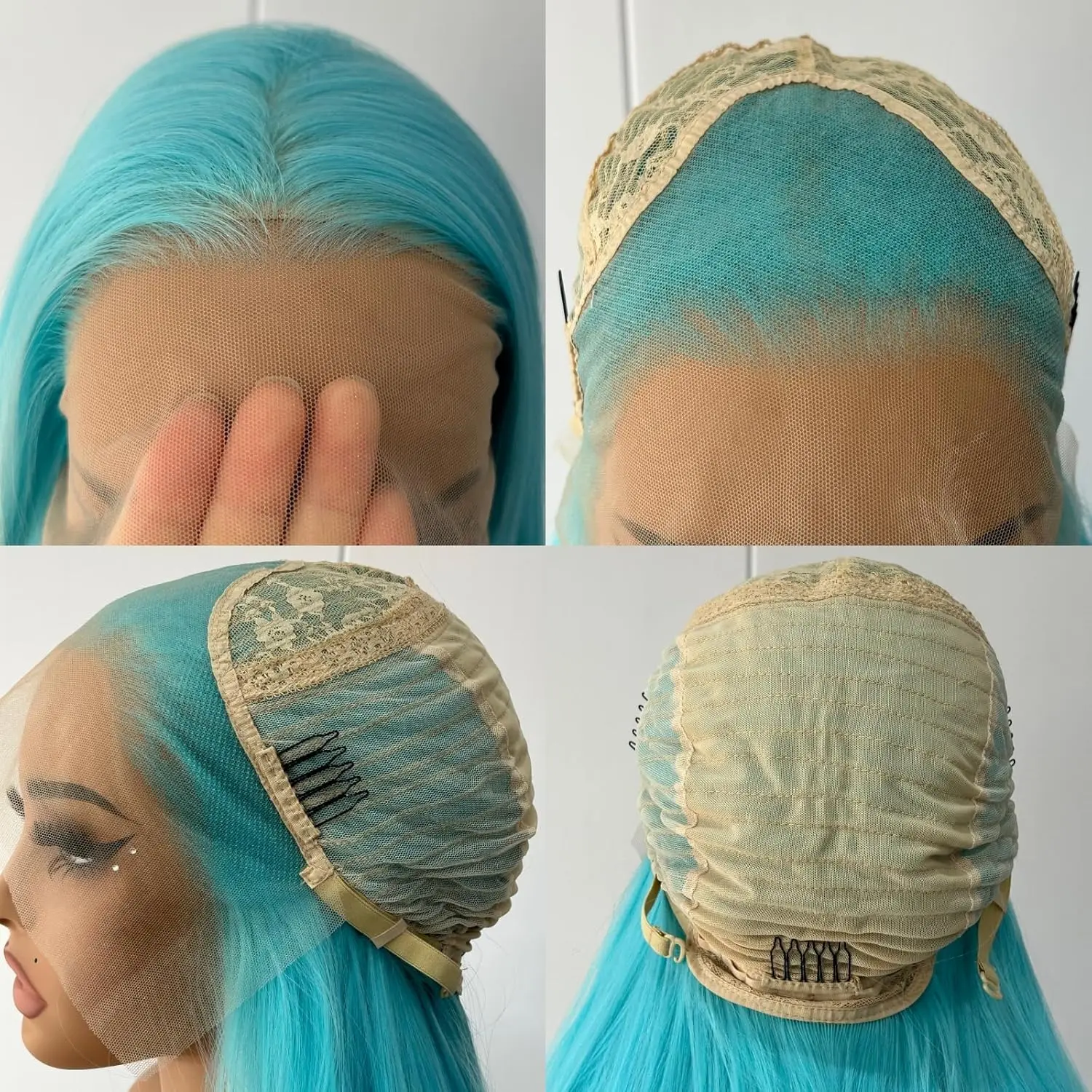 Blue Wig Long Straight Synthetic Lace Front Wig Glueless Ready to Wear Cosplay Party Light Blue Hair Lace Frontal Wigs for Women