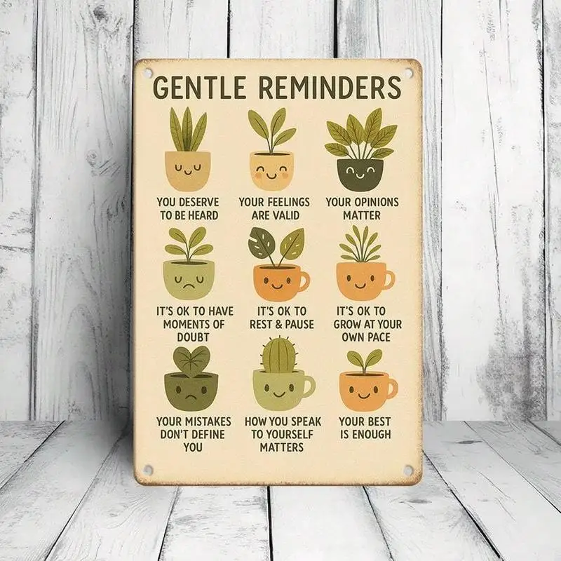 1pc 2d Flat Tin Sign Gentle Reminders Inspirational Floral Wall Decor, For Men Women,Wall Decor For Living Room Kitchen Room Out