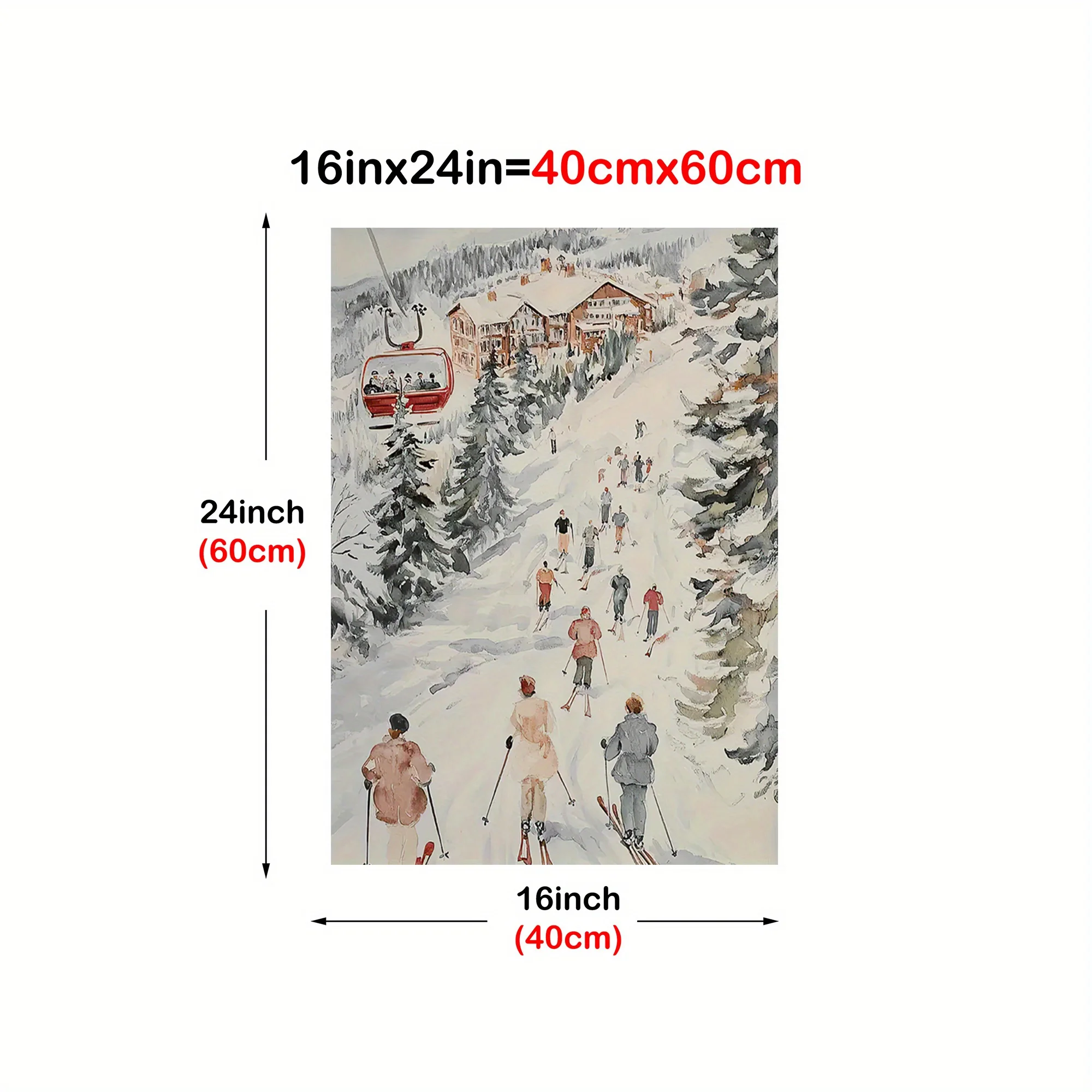 2D Flat, 2D Flat, 1pc Unframed Watercolor Poster Depicting a Winter Ski Scene, Perfect for Vibrant Home Decoration During Chr