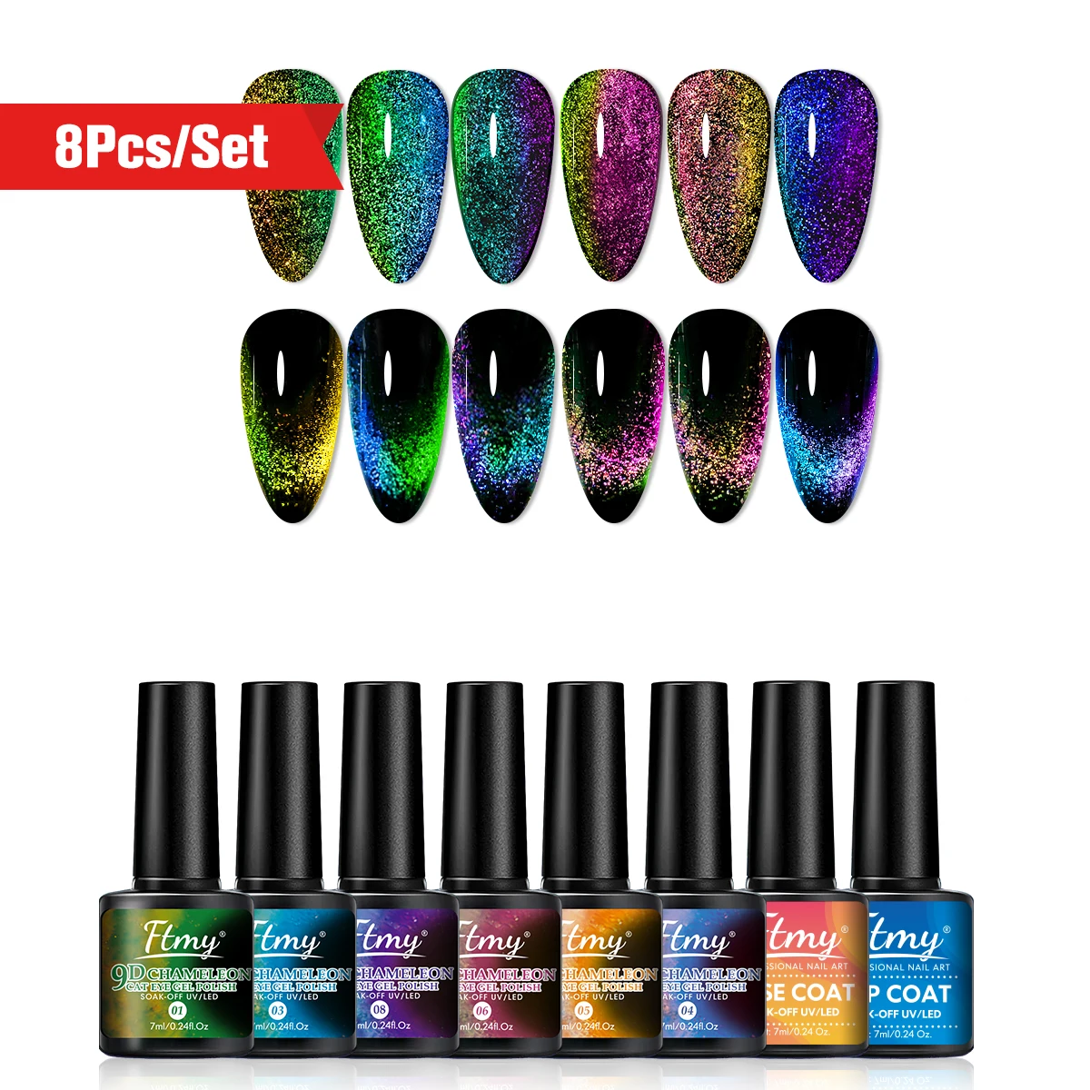 

8pcs 9D Cat Eye Gel Nail Polish, Glitter Magnetic Dipped UV Nail Gel Color, Long-Lasting Home and Salon Nail Kit