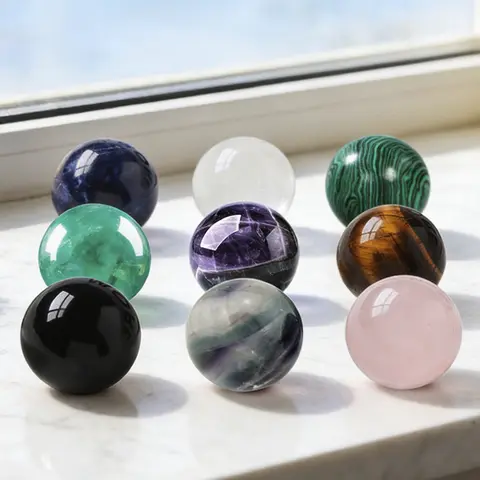 30mm Natural Crystal Massage Ball Set - Polished Rose Quartz Amethyst Lapis Lazuli Spheres for Desk Home Office Decor