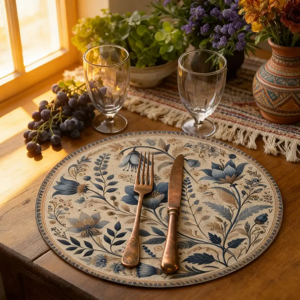 Embroidery Floral Table Placemat Middle East Style Anti-scald Flower Linen Table Mat Anti-slip Heat Insulation Coffee Cup Mats