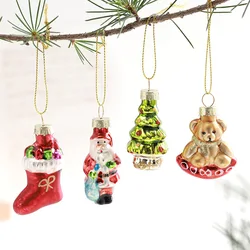 6Pcs/Set New Christmas Decoration Pendant Santa Claus Creative Glass Painting Small Pendant Atmosphere Scene Arrangement 2025