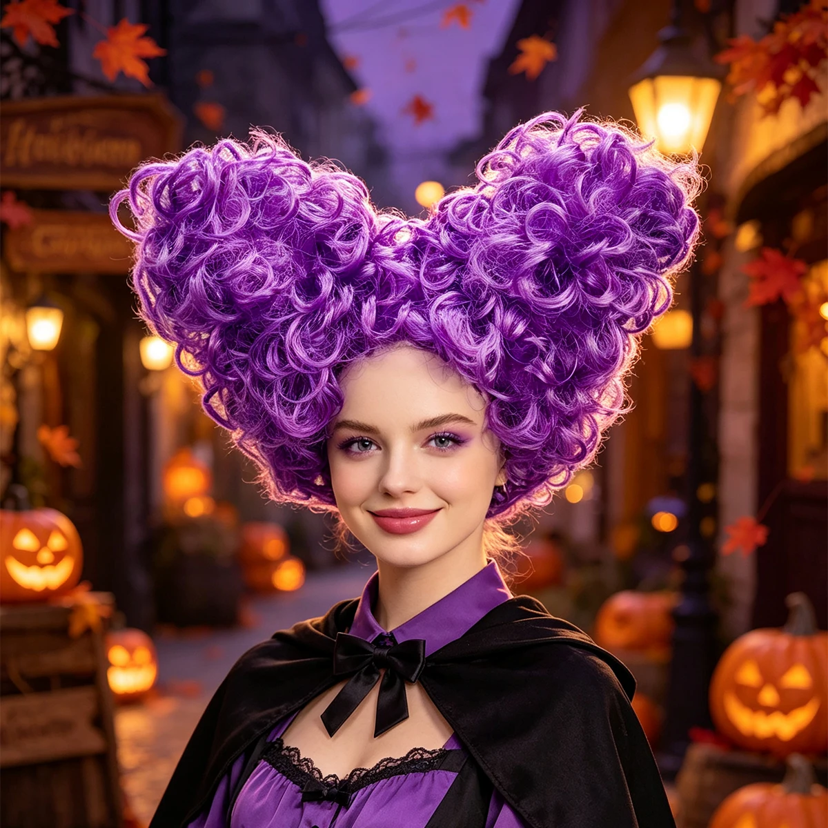 Lovely Vivid Purple Synthetic Curly Fluffy Heart Shaped Wig Cosplay Anime Halloween Party Costume Role Play