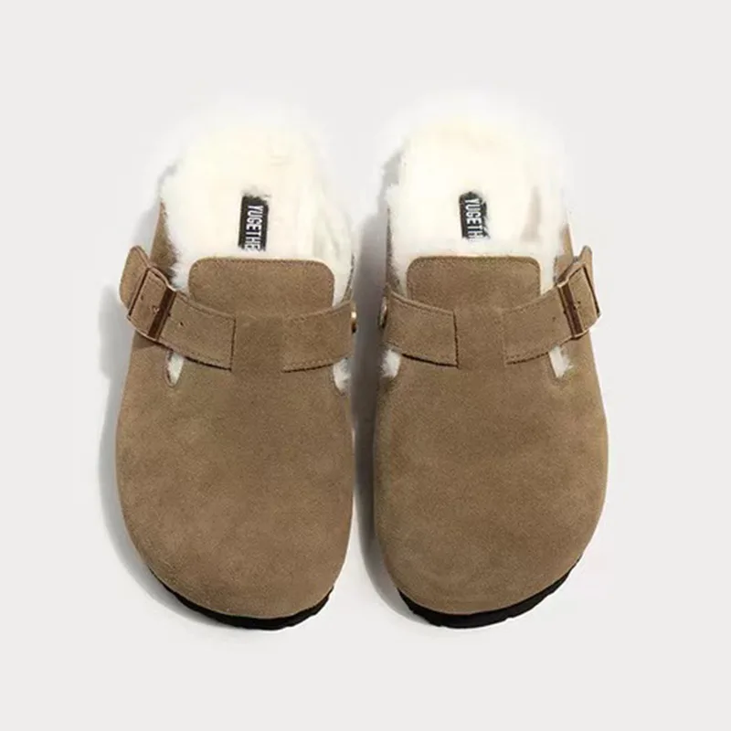 Shoes Female 2024 Hot Sale Closed Toe Women's Slippers Warm Casual Slippers Women Buckle Round Toe Flat with Outdoor Shoes Women