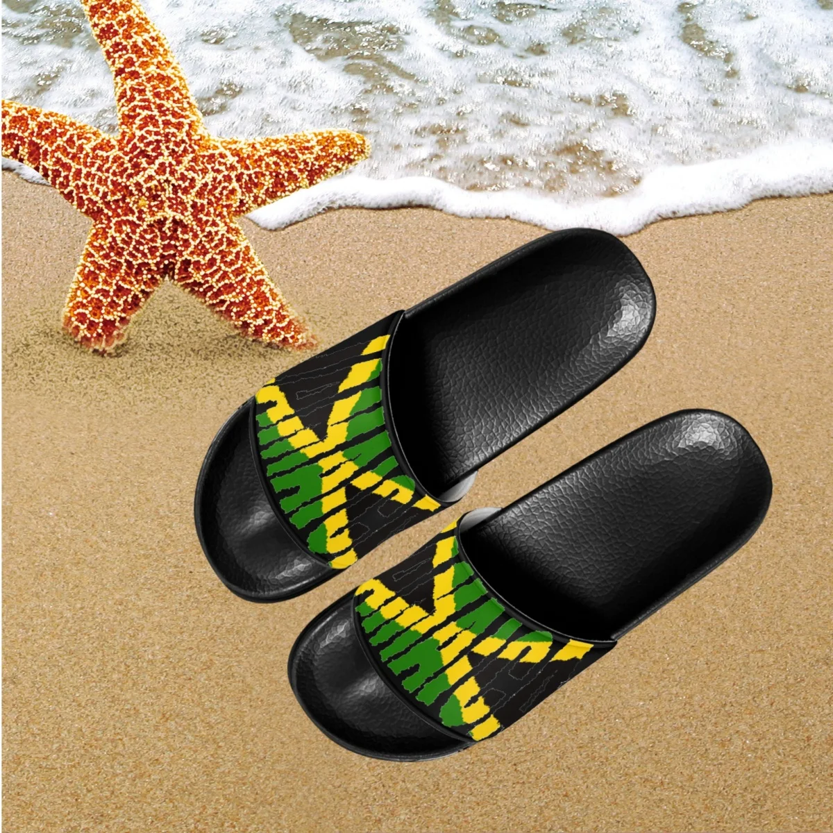 Jamaican Flag Pattern Slippers Women Summer 2023 Breathable Comfortable Girls Bathroom Slippers Non Slip Flats Beach Slides